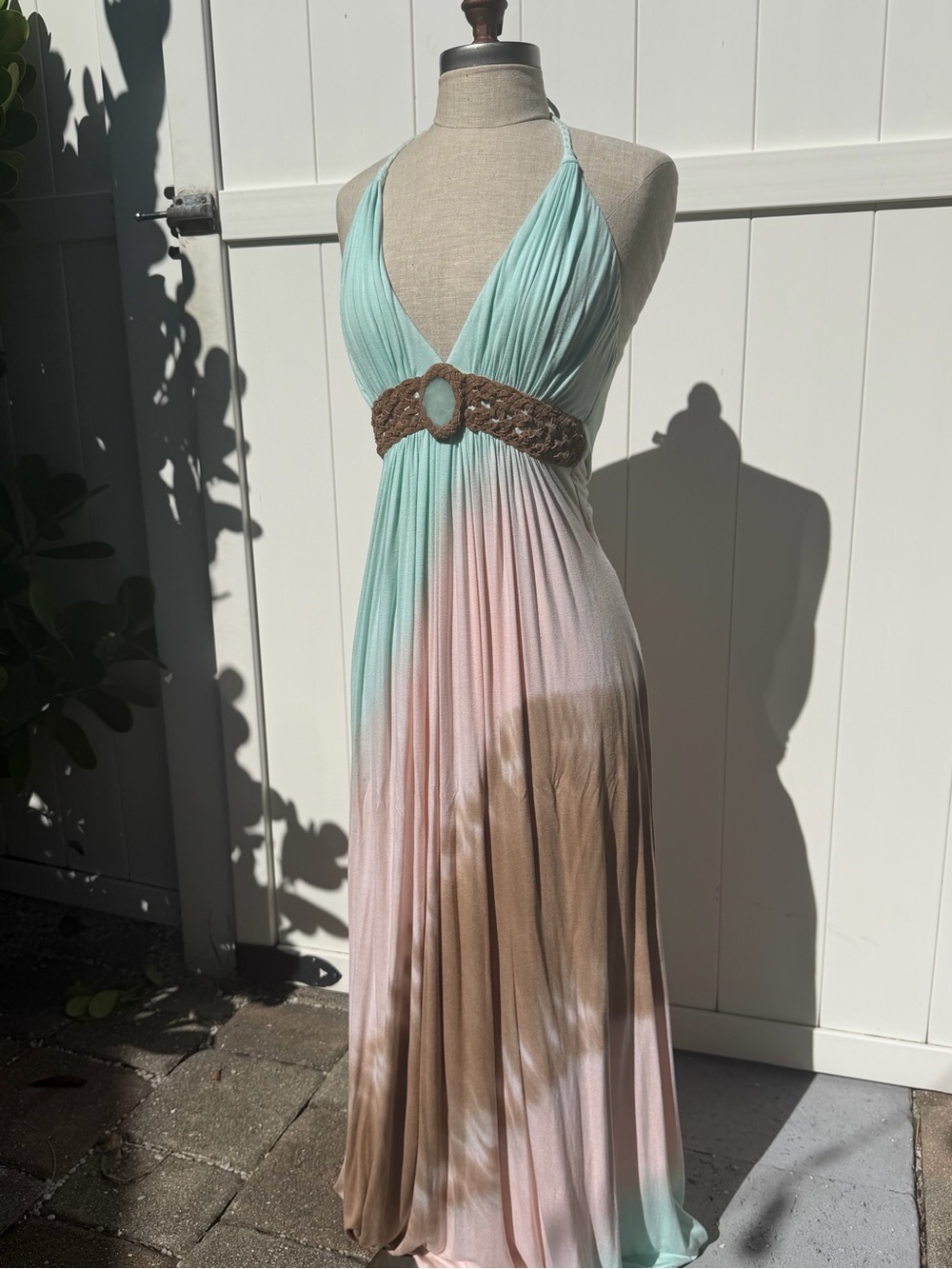 y2k Bohemian Halter Maxi Dress in Mint, Pink & Brown - Picture 3 of 6